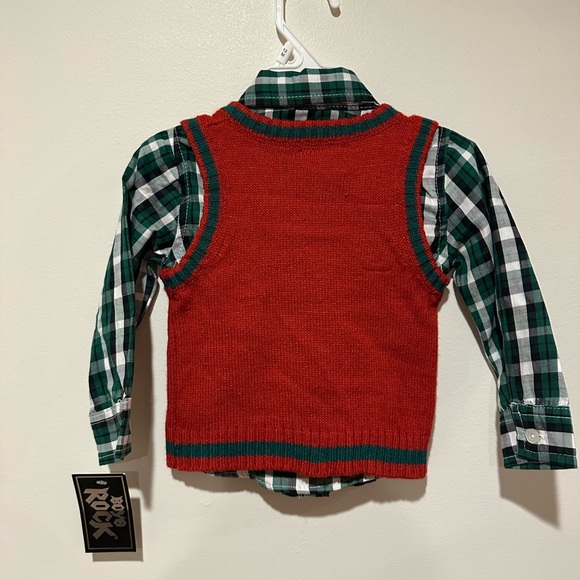 NWT Boys Rock Two Piece Set- Snowman Sweater Vest and Button Up - 12m - Picture 7 of 7